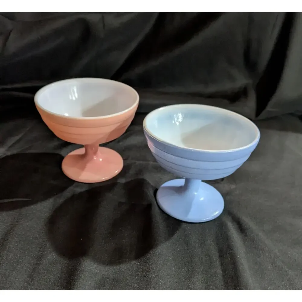 Vintage set (2) Hazel Atlas pastel modern tone platinite champagne sherbet cups